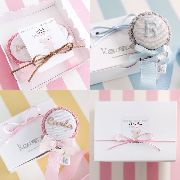 Chupeteros De Algodón Natural Bordados Con Nombre 36 chupetero bautizo personalizado